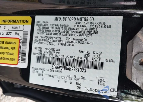2017 Ford Fusion Se from USA, damaged, VIN 3FA6P0HD6HR231323